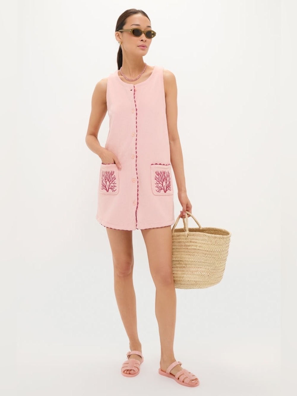 Tuckernuck Beach Coral Embroidered Mini Bermuda Terrycloth Coverup - Picture 2 of 6
